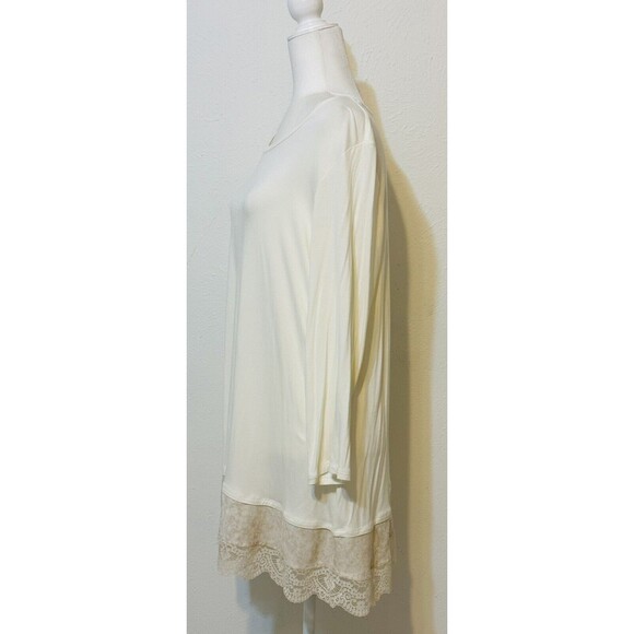 LOGO By Lori Goldstein Women’s Size XL Ivory Mix Media Lace Ruffle Hemline Tunic - Picture 6 of 12